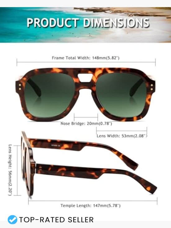 Vintage Aviator Sunglasses Double Bridge Large Square Thick Frame Retro main image 7